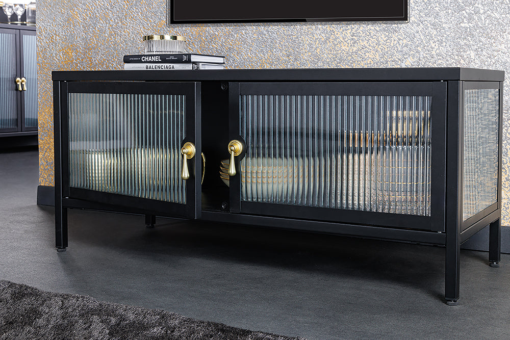 Display cabinet AMSTERDAM 90cm ribbed glass black