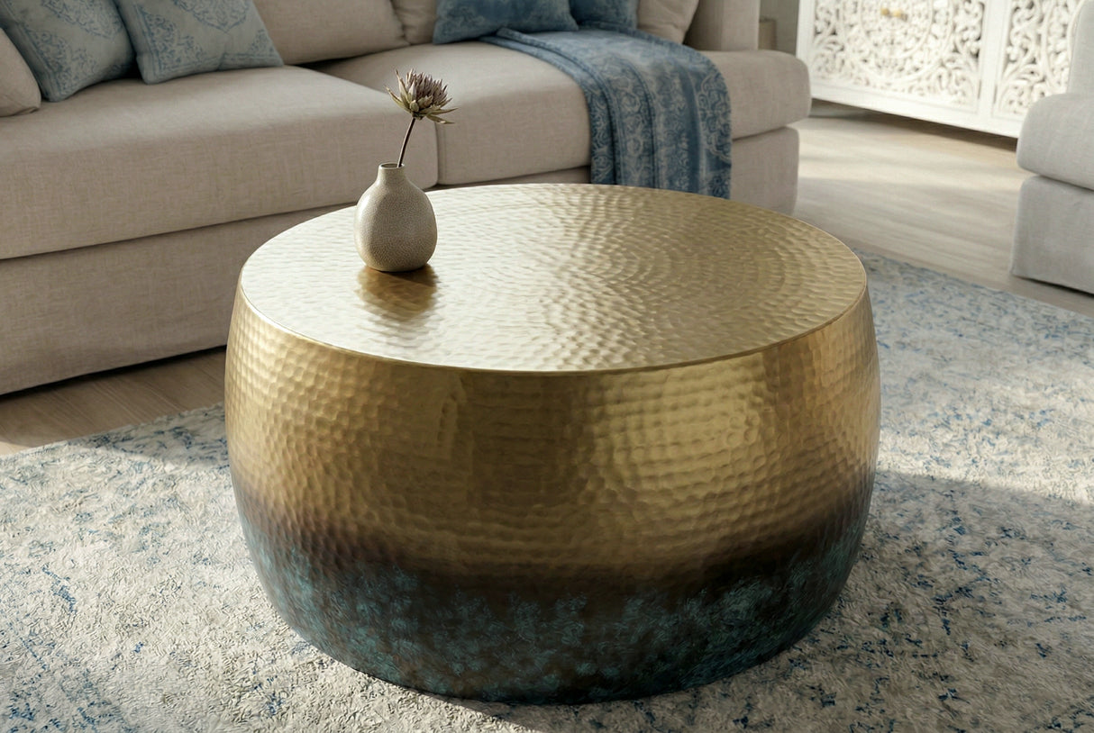 Couchtisch ORIENT III 60cm gold Hammerschlageffekt mit Patina