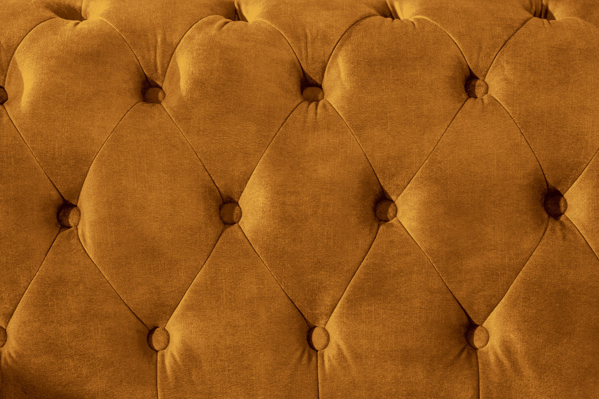 Sofa CHESTERFIELD 205cm spring core 3-seater velvet mustard yellow