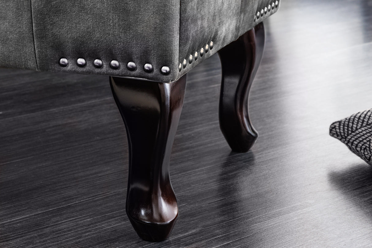 Foot stool CHESTERFIELD antique look velvet grey