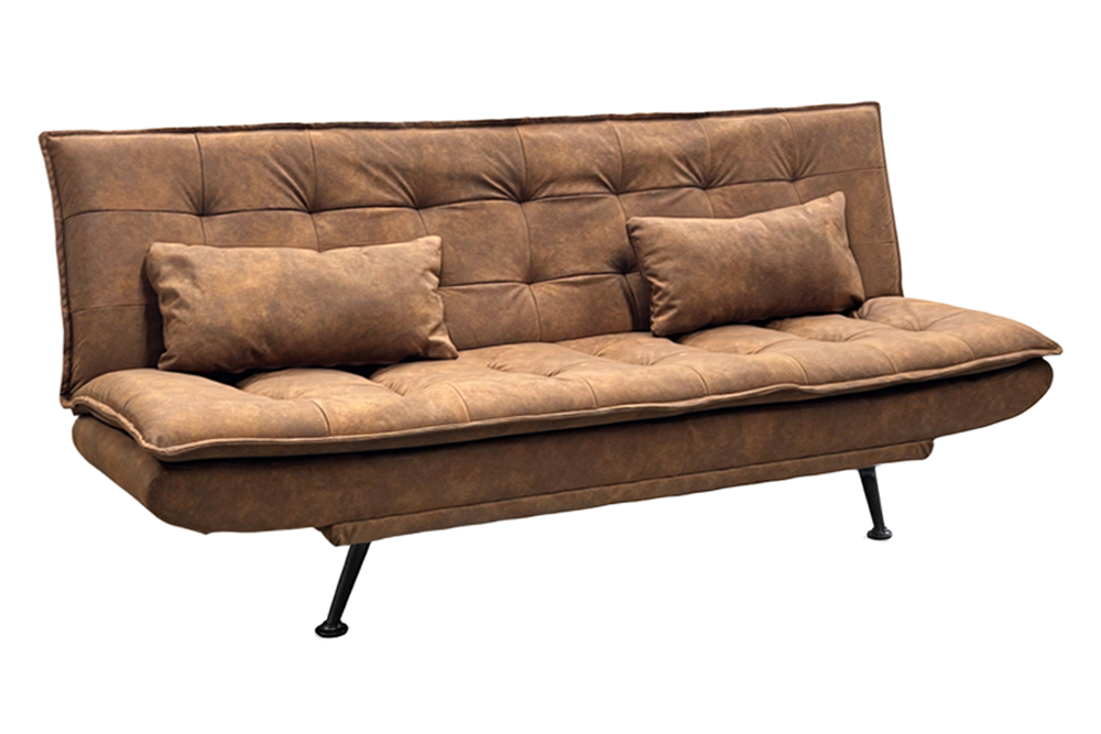 Schlafsofa JAZZ 195cm 3-Sitzer Knopfheftungsoptik Mikrofaser antik braun mit schwarzen Metallfüßen