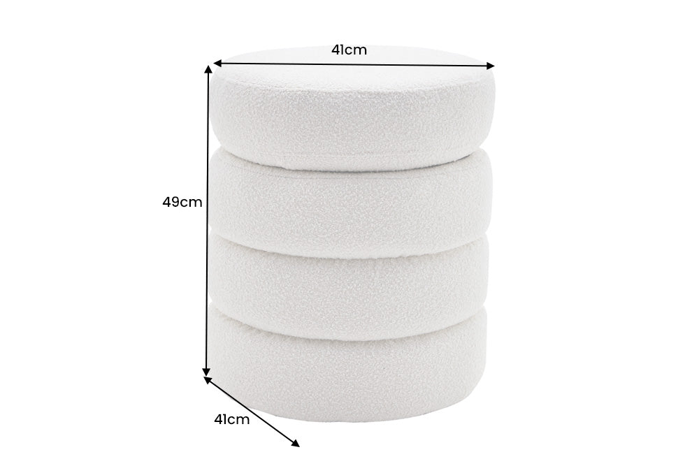 Stool VOQUE 50cm bouclé creamy white w/ storage space