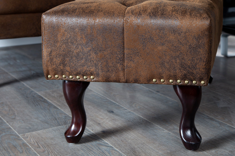 Foot stool CHESTERFIELD antique look microfibre brown
