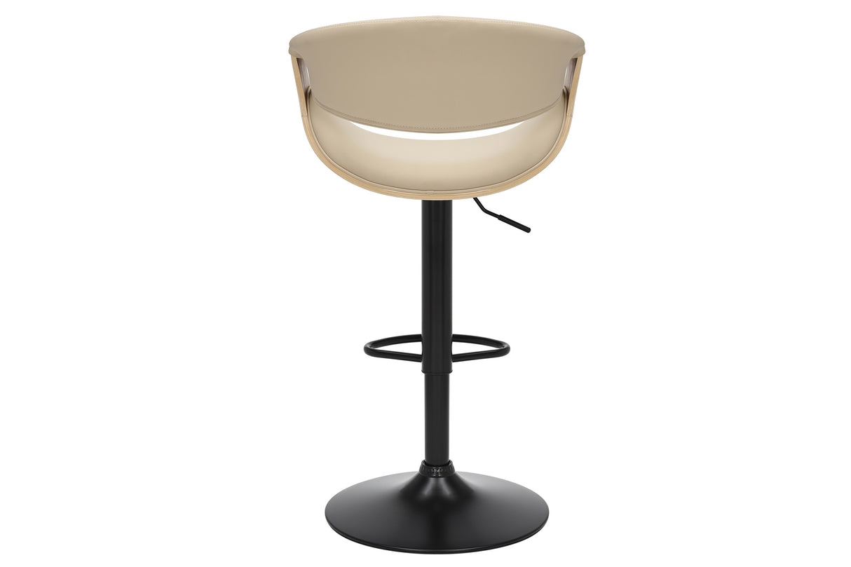 Bar stool ORGANIC 89-100cm rotatable w/ armrests artificial leather creamy beige and oak wood look