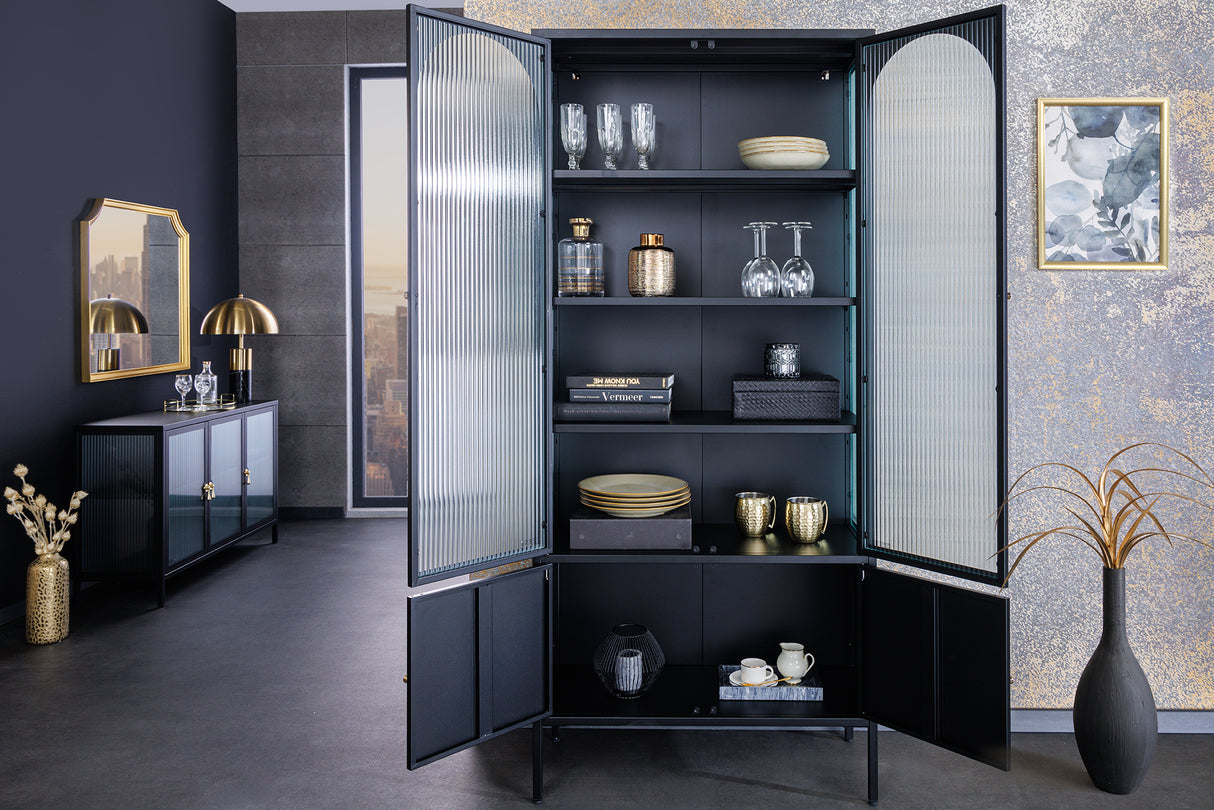 Display case PARIS 180cm ribbed glass black