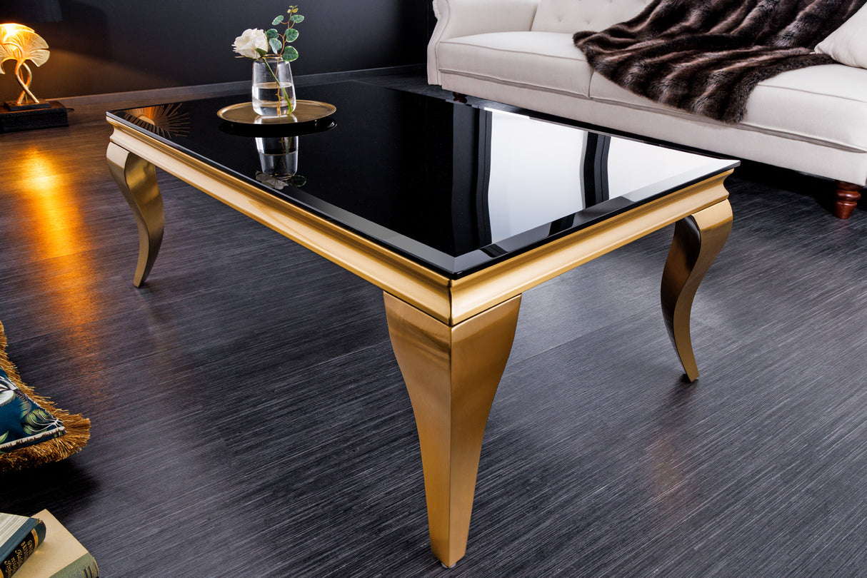 Couchtisch MODERN BAROCK 100cm gehärtetes Opalglas schwarz gold