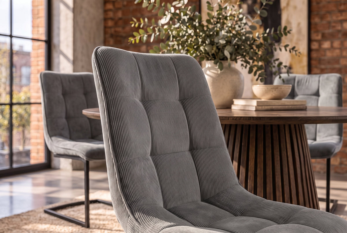 Cantilever chair MIAMI square quilting cord grey w/ black metal frame