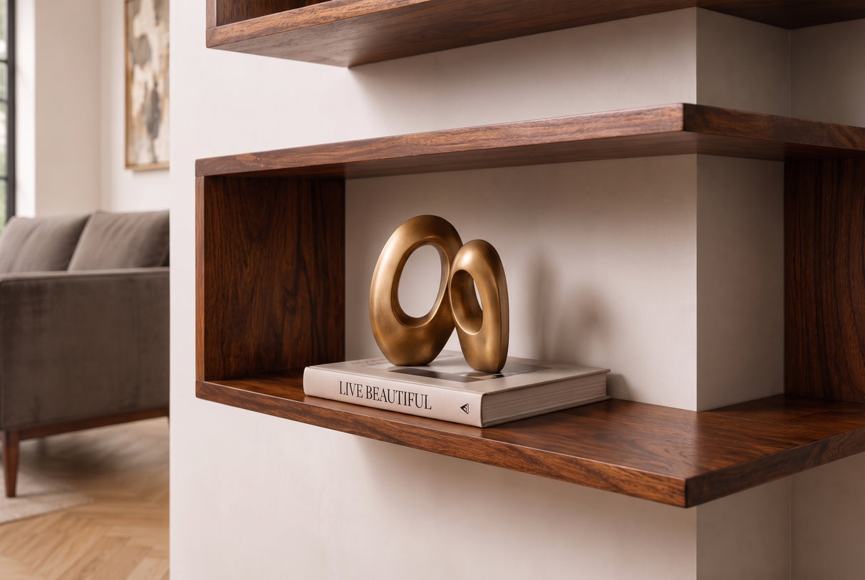 Corner shelf SURREAL 55/60/65cm set of 3 sheesham wood brown stone finish
