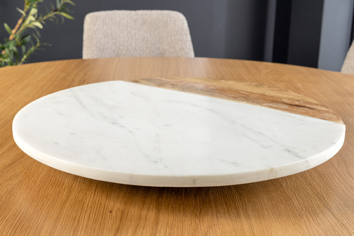 Drehteller SERVANT 50cm weißer Marmor Mangoholz