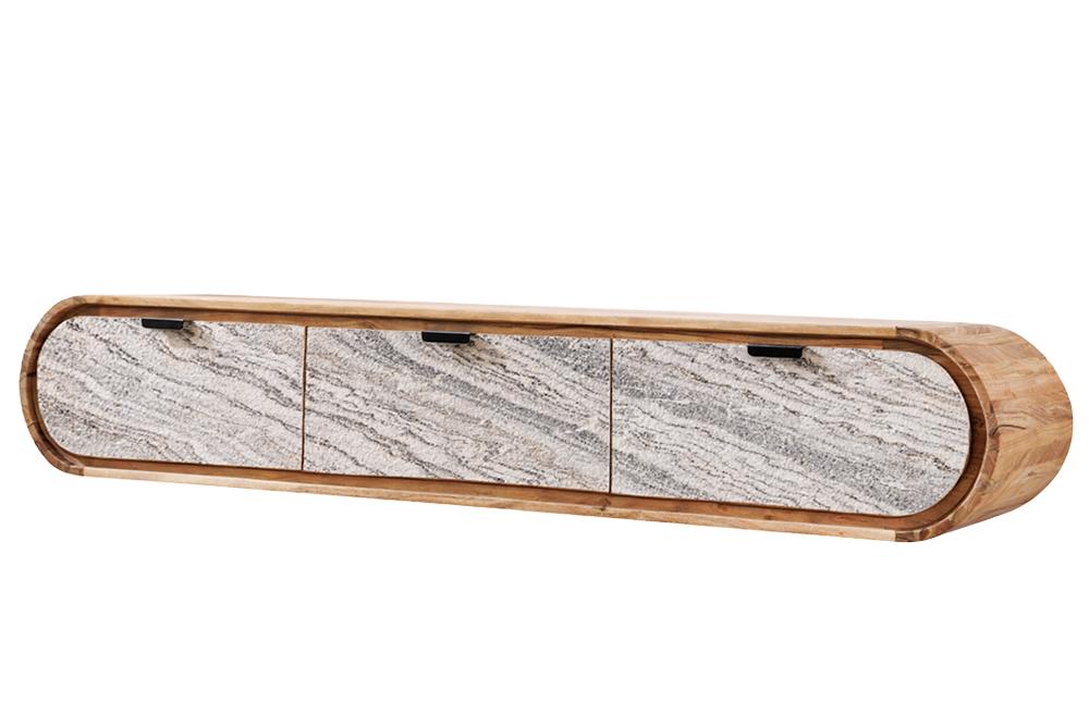TV-Board ORGANIC 160cm hanging acacia wood natural w/ stone look front