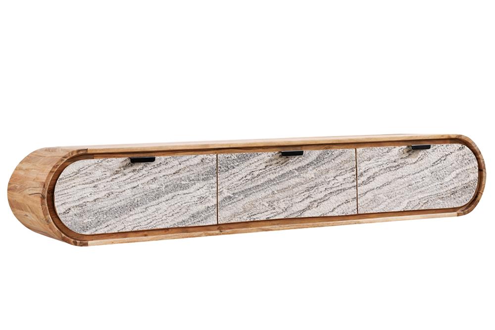 TV-Board ORGANIC 160cm hanging acacia wood natural w/ stone look front