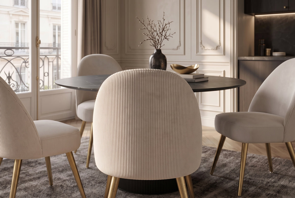 Chair MIA CASA brushed metal legs cord beige champagne gold
