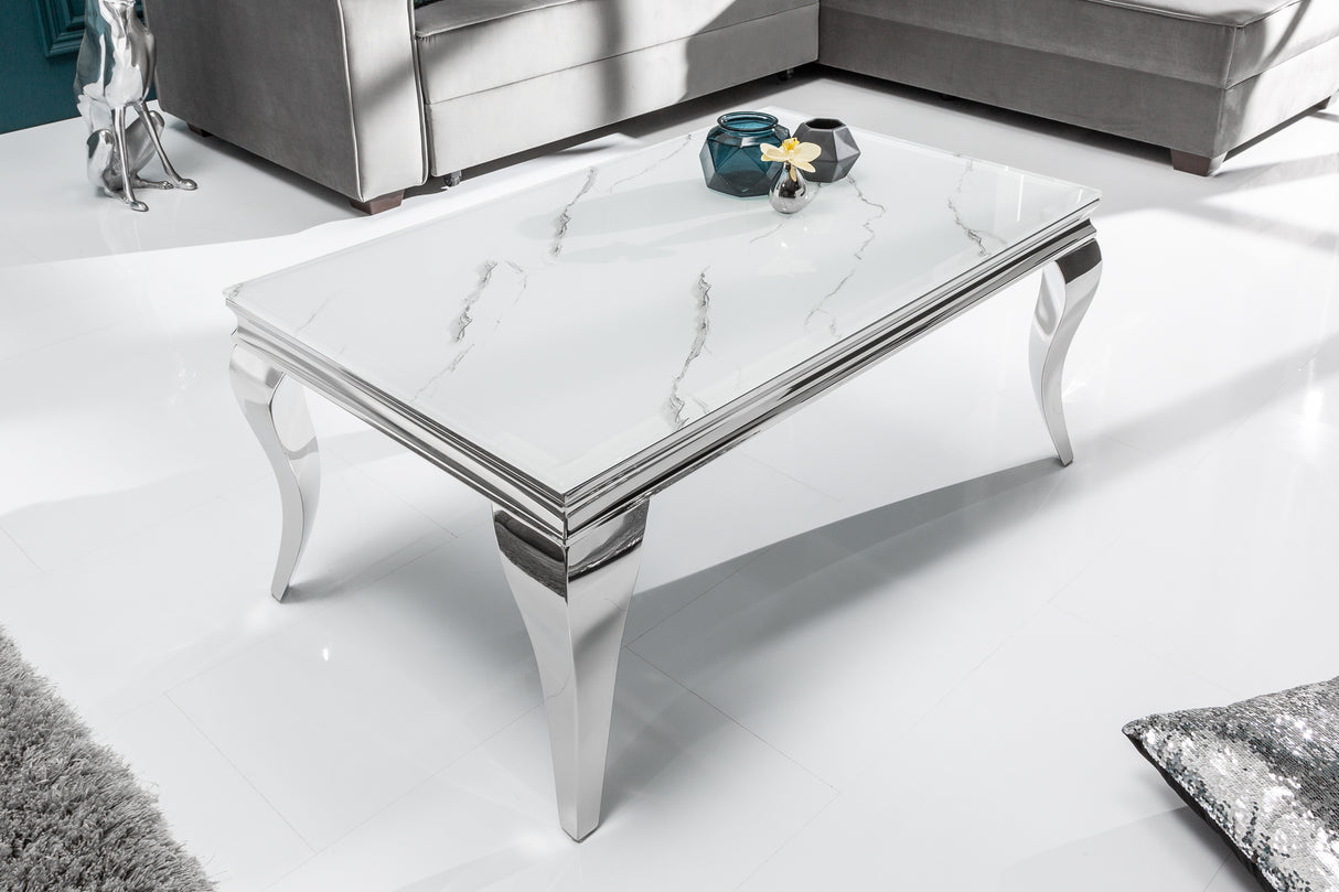 Couchtisch MODERN BAROCK 100cm Marmoroptik 10mm Hartglas
