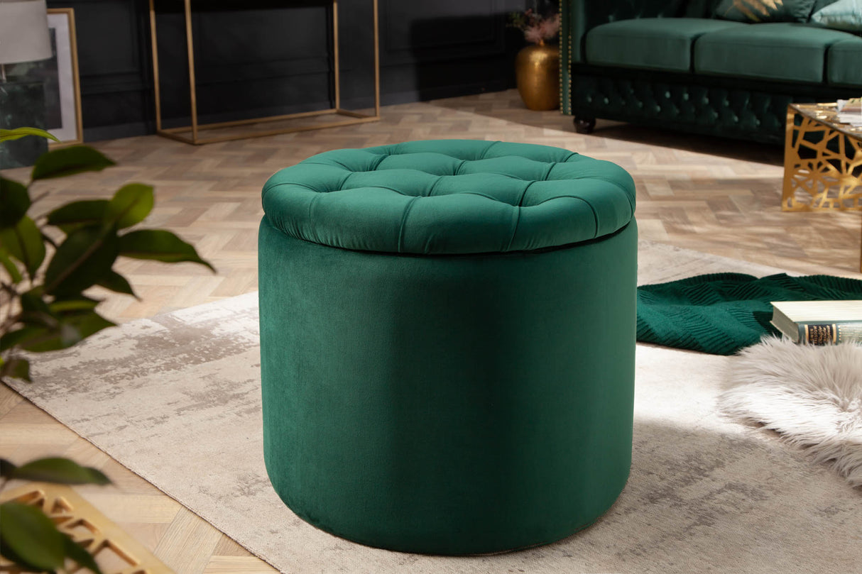 Stool MODERN BAROCK STORAGE 50cm velvet emerald green