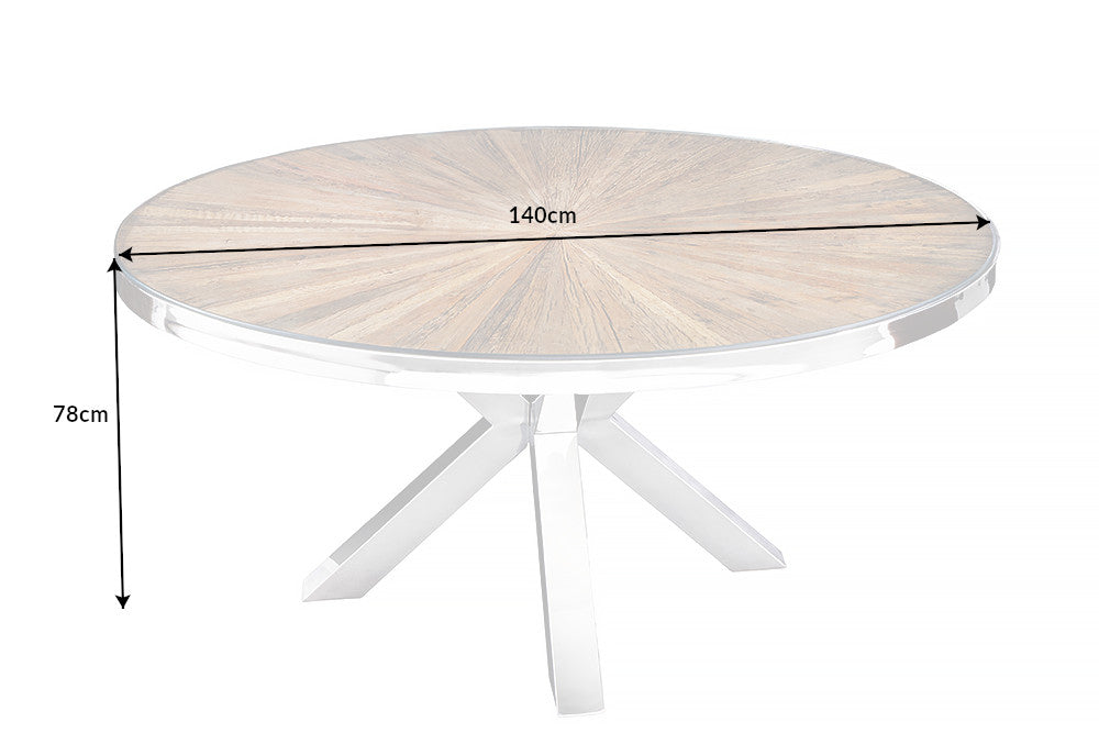 Esstisch BARRACUDA Ø 140cm rund Teakholz mit Glasplatte