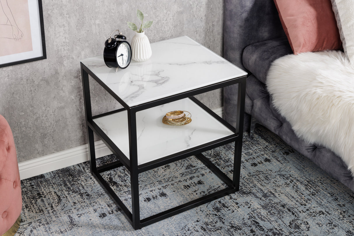Beistelltisch ELEGANCE 50cm Marmoroptik weiß schwarzes Gestell