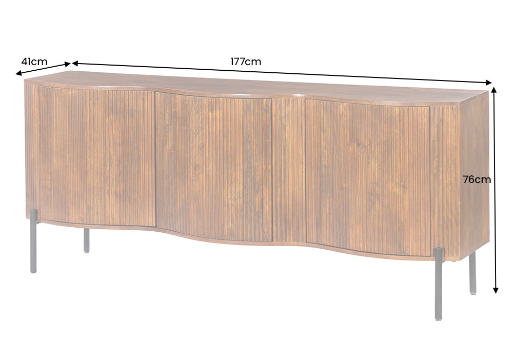 Sideboard GRANDEUR 180cm 3D Retro-Stil Mangoholz braun mit schwarzen Metallbeinen