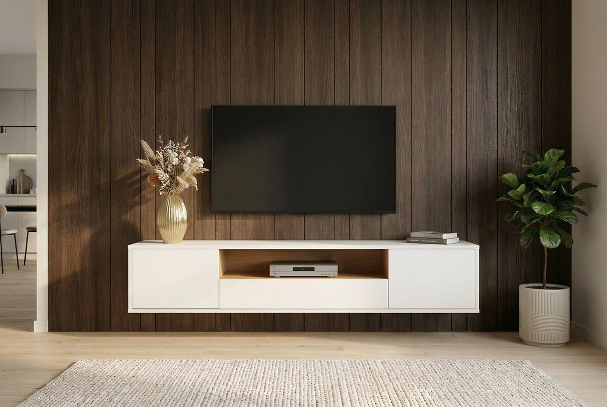 TV-Wand LOFT 150 cm hängend weiß natur