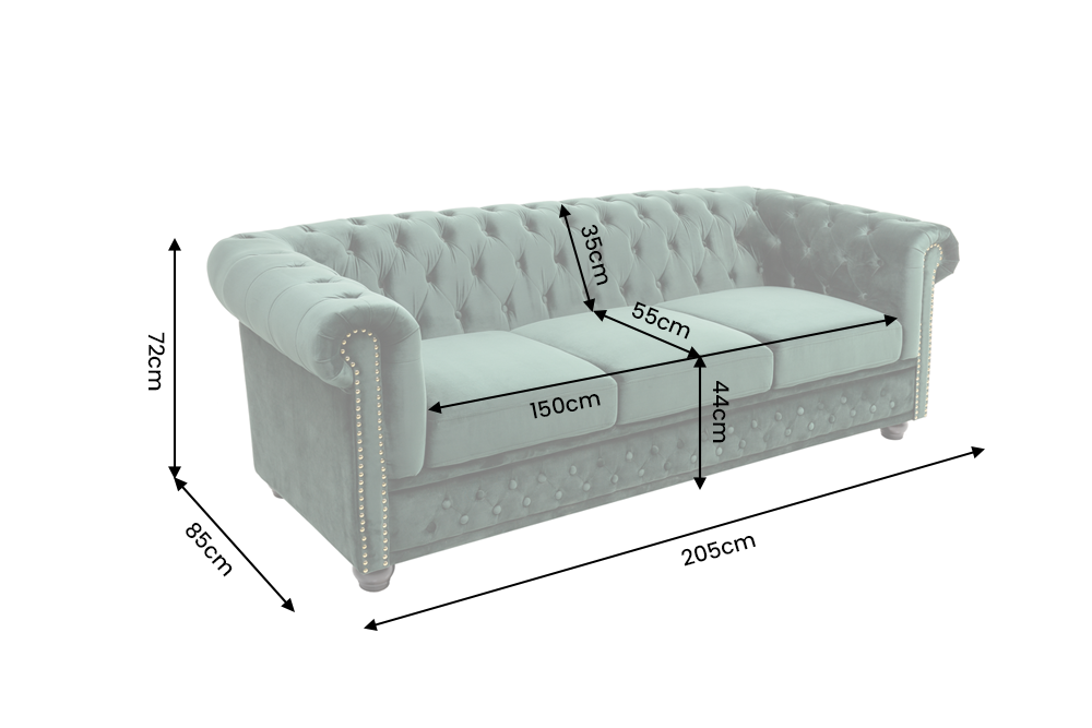 Sofa CHESTERFIELD 3-seater button tufted velvet emerald green w/ decorative stud trim
