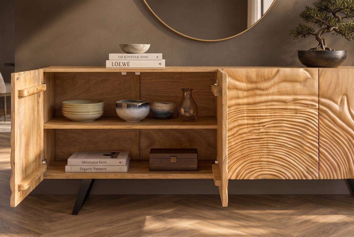 Sideboard FLUID 175cm 3D mango wood creamy
