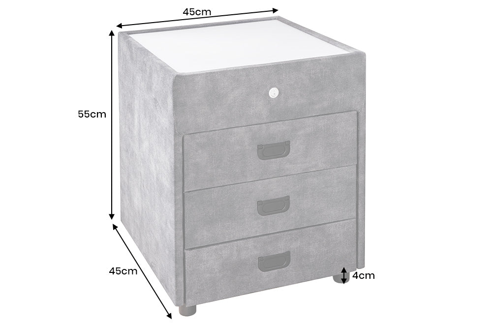 Bedside table PARIS w/ LED light 55cm velvet grey
