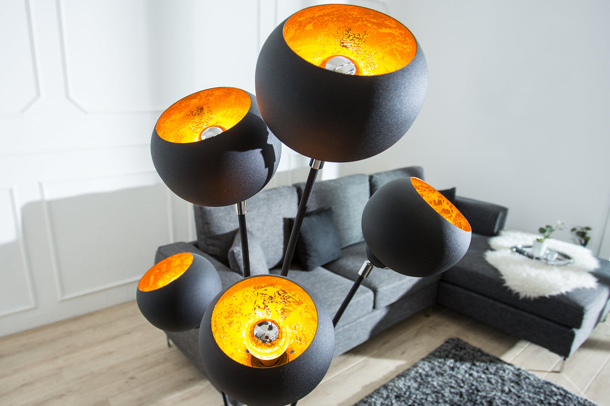 Stehleuchte MAGMA 170cm 5 Schirme schwarz gold