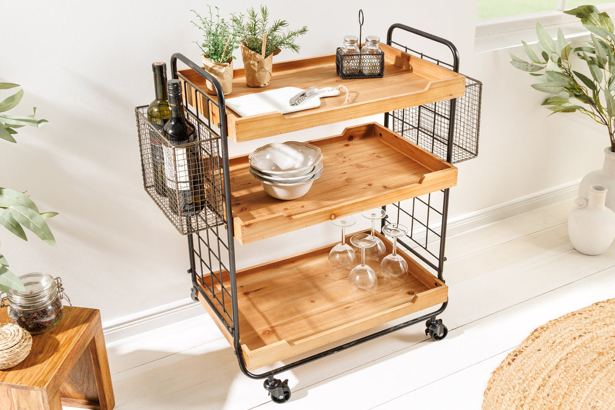 Trolley SEVEN SEAS 80cm w/ removable trays pine wood and painted iron