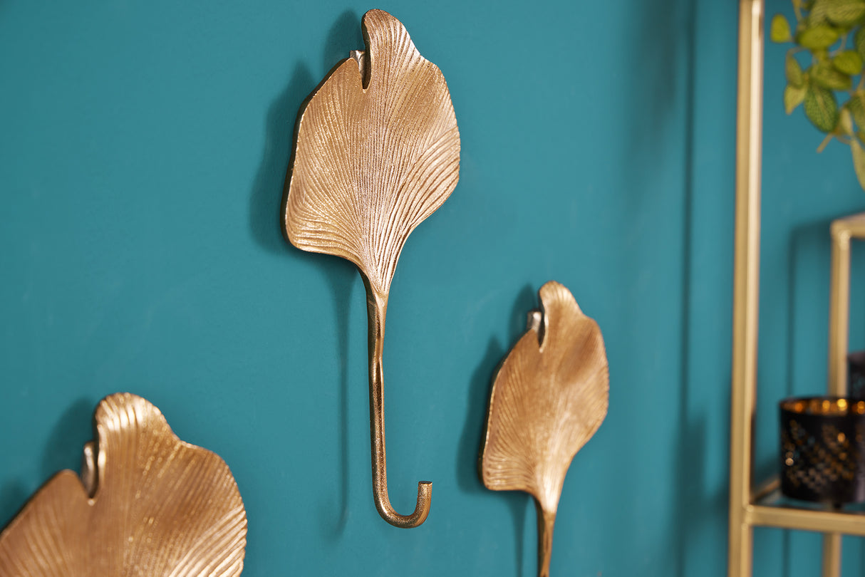 Wall decoration coat hook GINKGO set of 3 gold