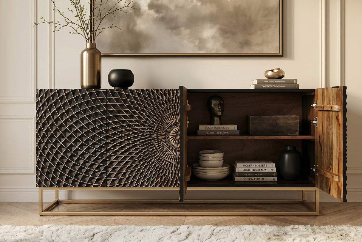 Sideboard ILLUSION 180cm 3D mango black