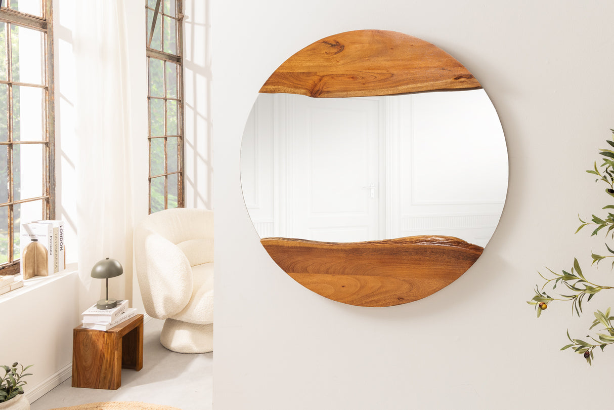 Wall mirror LIVING EDGE 100cm round natural edge brown acacia wood