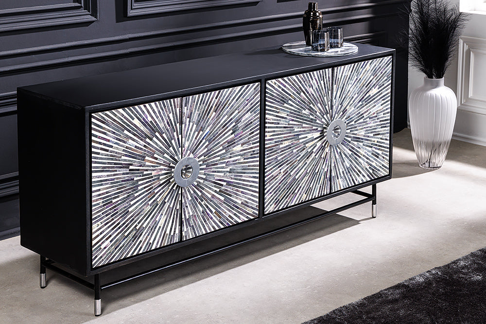 Sideboard HERITAGE 160cm mosaic bones black white