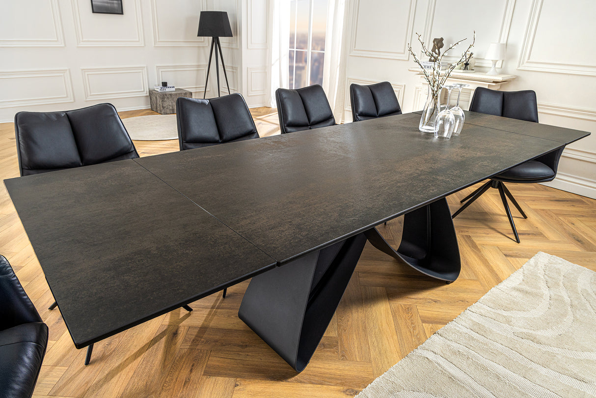 Esstisch INFINITY 180-220-260cm Marmoroptik Rost Schwarz Keramik Hartglas