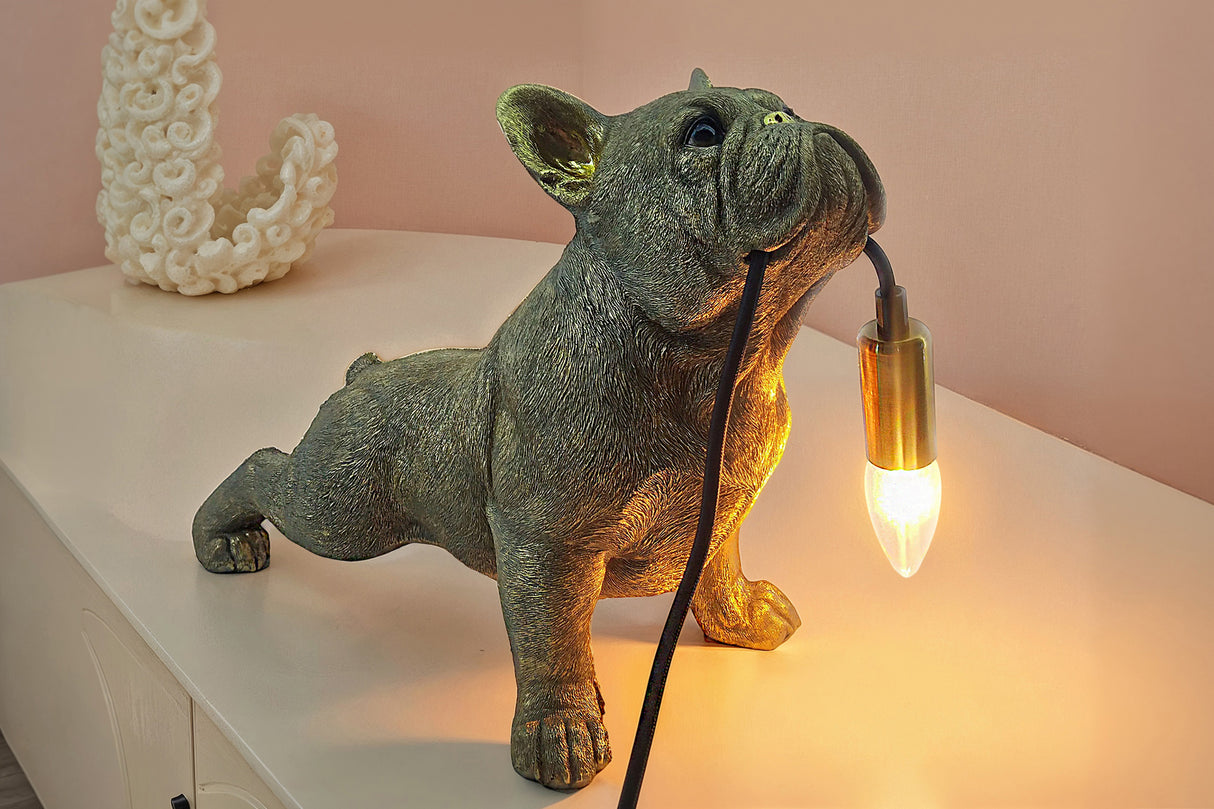 Tischleuchte BULLDOG 35 cm goldene Hundeskulptur