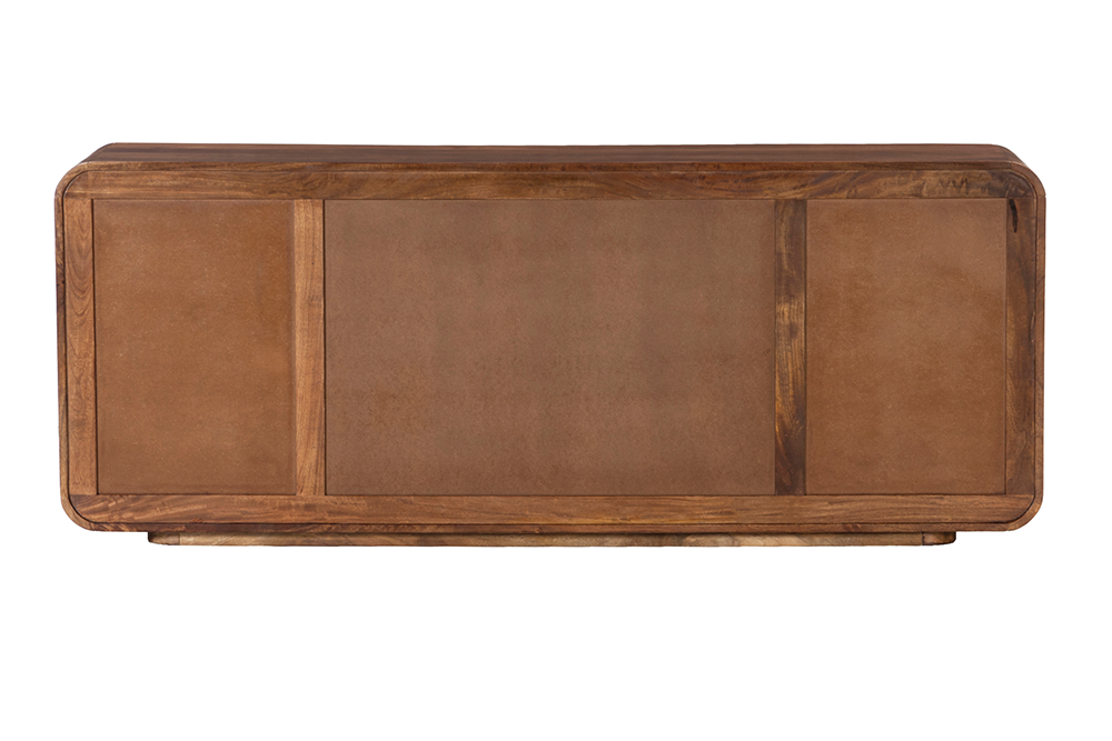 Sideboard MONZA 180cm fluted front rounded edges mango wood brown w/ gold details