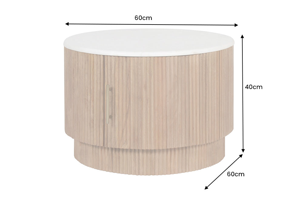 Coffee table TRES CHIC Ø 60cm round mango wood natural w/ white marble top