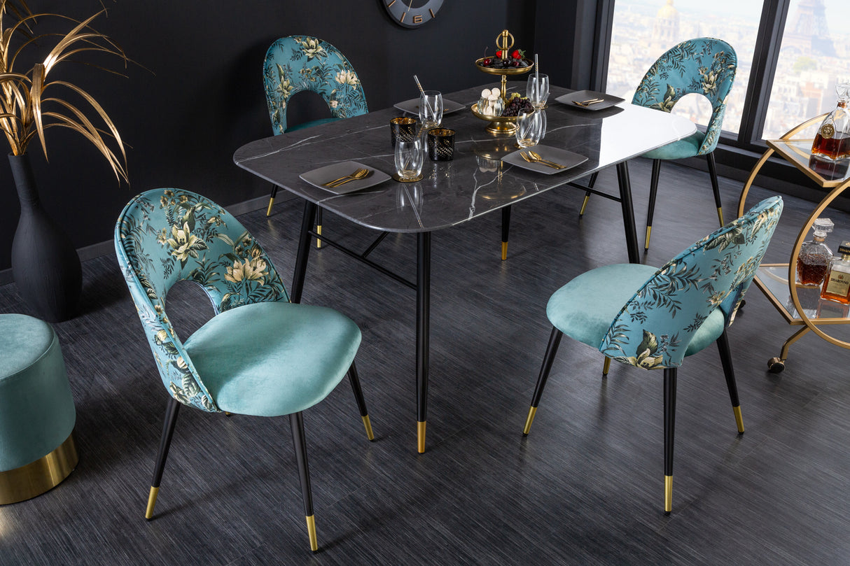 Chair PRÊT-À-PORTER BOUTIQUE velvet turquoise w/ golden foot caps