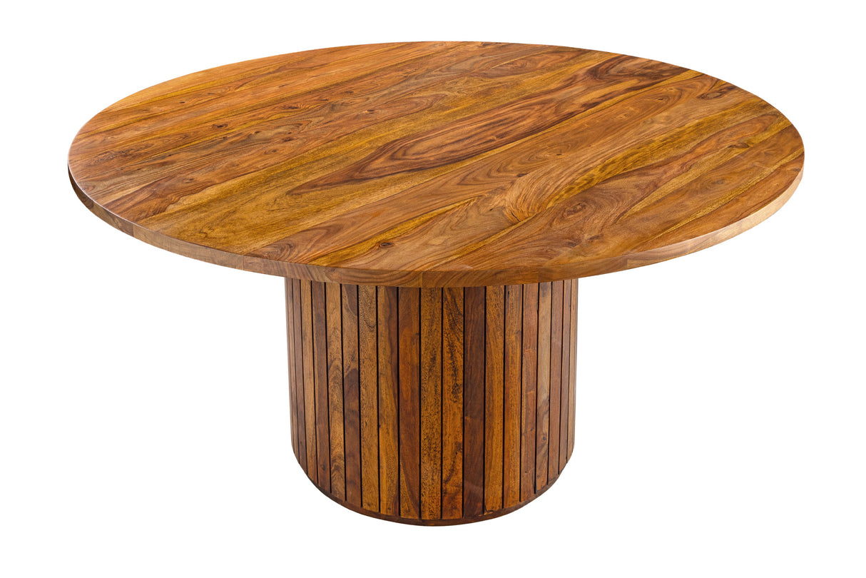 Dining table TRES CHIC Ø 120cm round sheesham wood brown stone finish