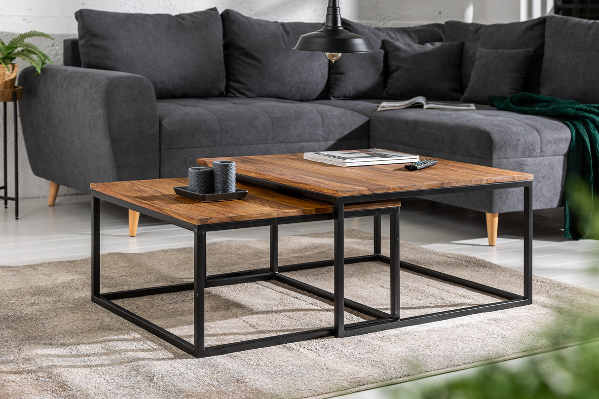 Couchtisch ELEMENTS 55-65cm 2er Set Sheesham Holz