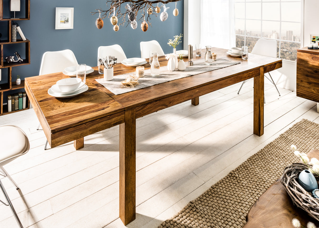 Dining table LAGOS 160-240cm w/ pegboards sheesham