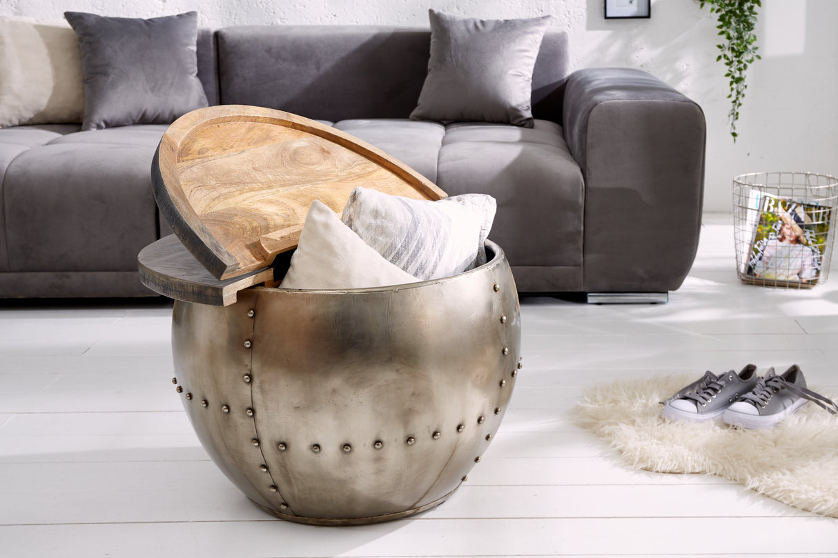 Coffee table DRUMP STORAGE 68cm massive mango wood grey