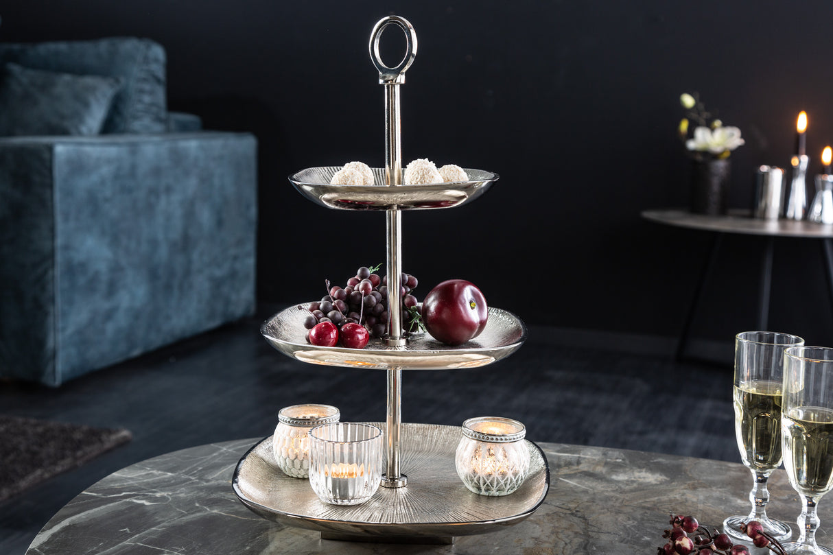 Etagere ORIENT 45cm 3 trays vintage silver