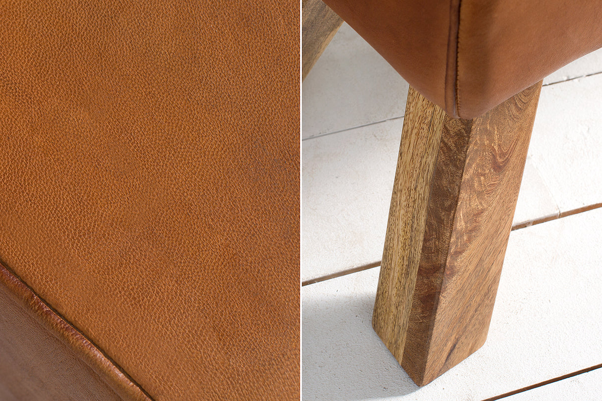 Bench BOCK 134cm with handles genuine leather light brown