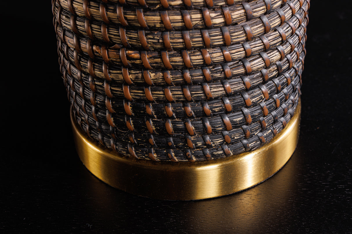 Table lamp ZEA 60cm gradient seagrass natural brown gold w/ lampshade rough linen black