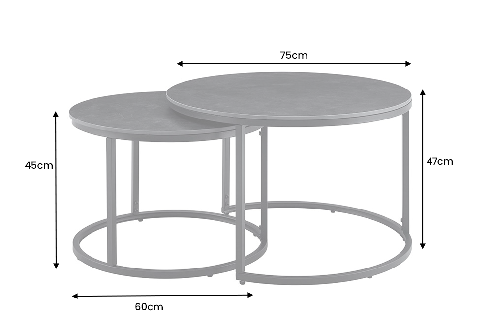 Coffee table ELEGANCE 75cm set of 2 ceramic grey