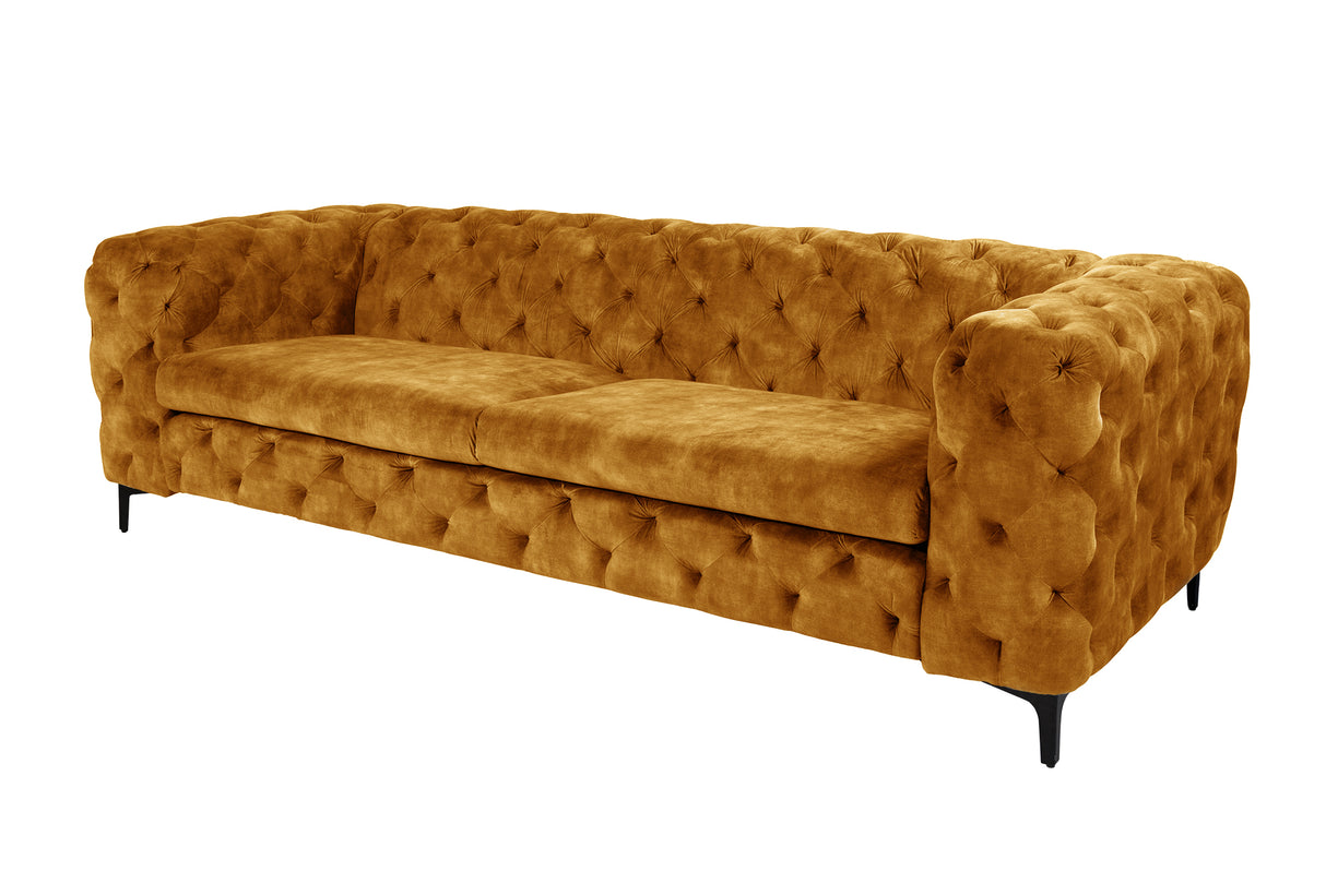 Sofa MODERN BAROCK 240cm 3-seater velvet mustard yellow in chesterfield style