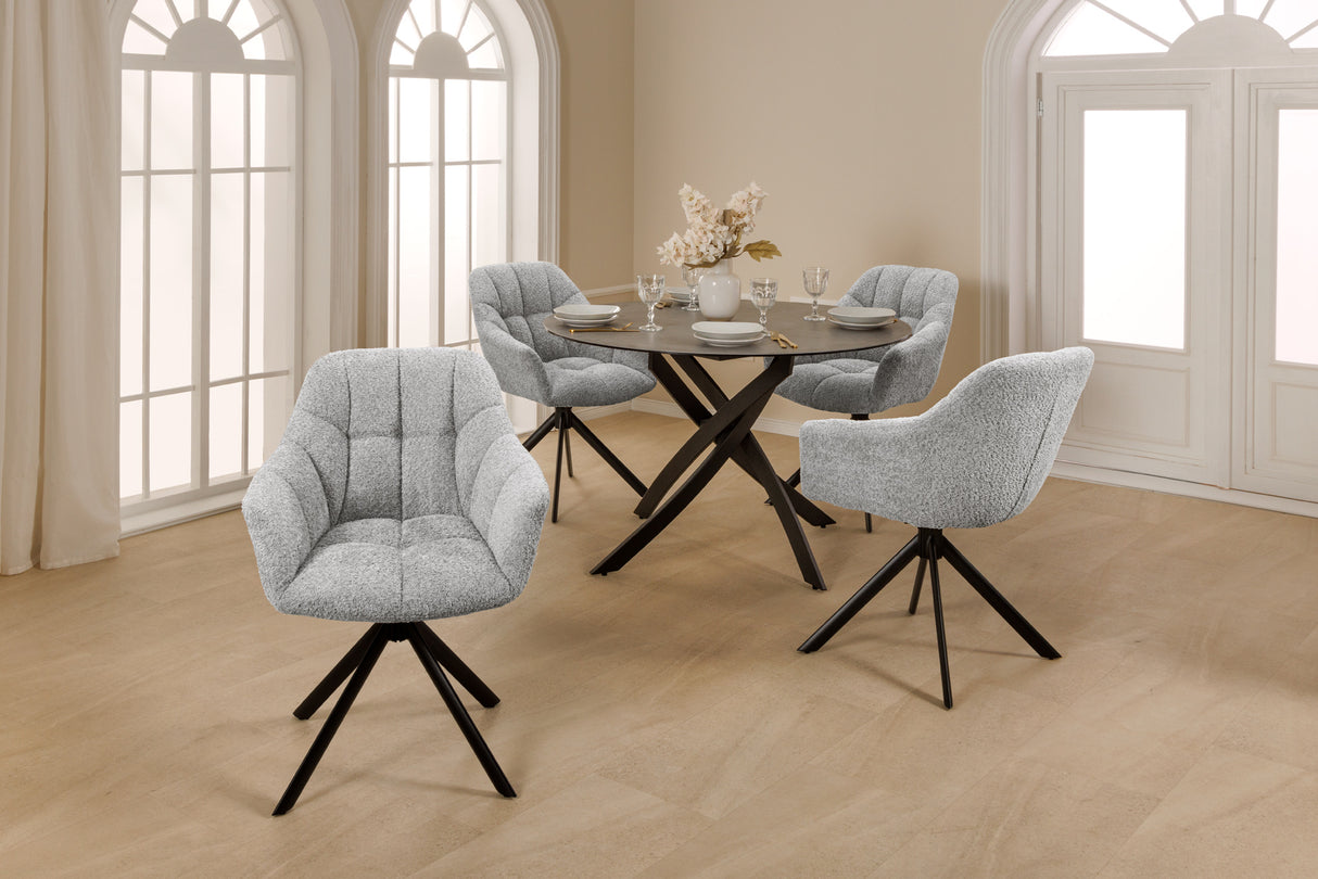 Drehstuhl PAPILLON um 180° drehbar mit Armlehnen Bouclé grau