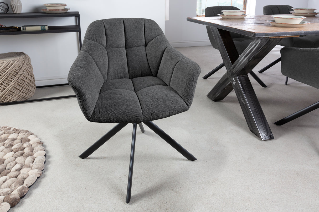 Swivel chair PAPILLON rotatable 180° w/ armrests textured fabric anthracite