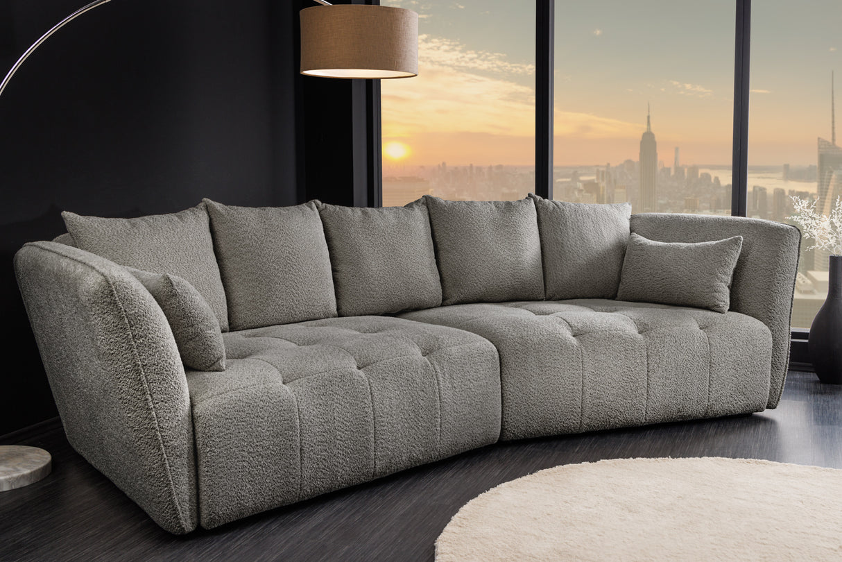 Sofa ROYAL 295cm XL spring core removable cover bouclé grey