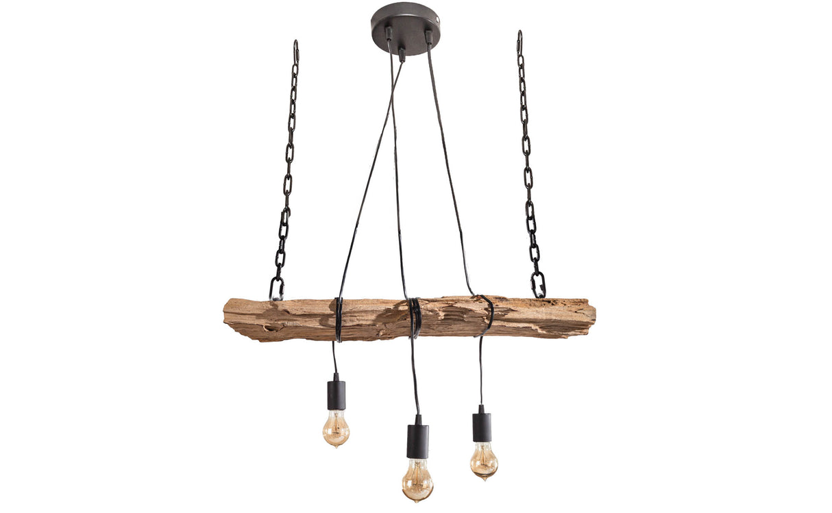Pendant lamp BARRACUDA 70cm for 3 bulbs recycled wood