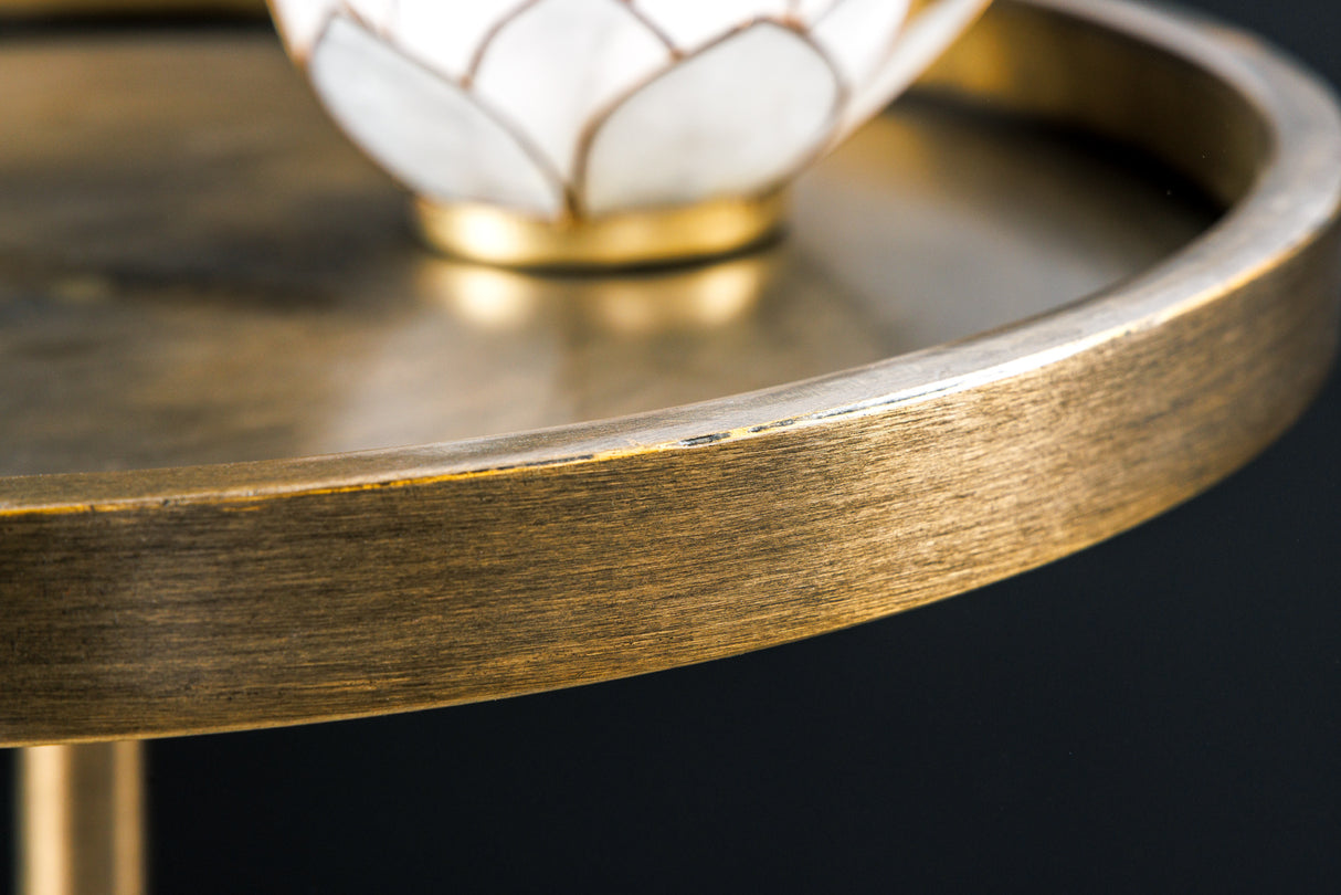 Beistelltisch TRAYFUL 60 cm Marmorsockel und antike Messingeisenplatte